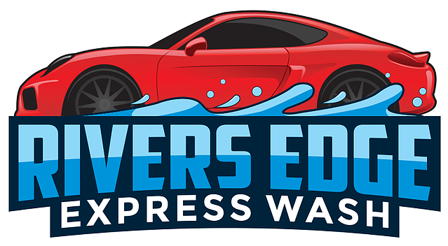 Red Sports Car Rivers Edge Express Wash Logo