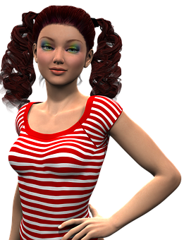 Red Striped Shirt3 D Character Woman