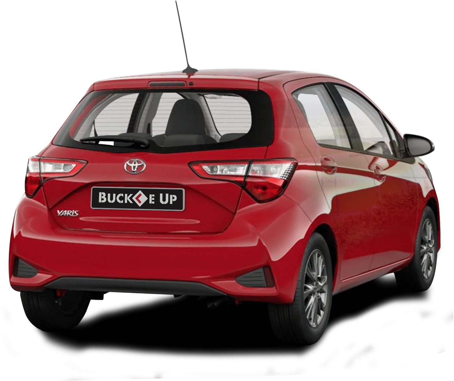 Red Toyota Yaris Rear Viewwith Buckle Up Sticker