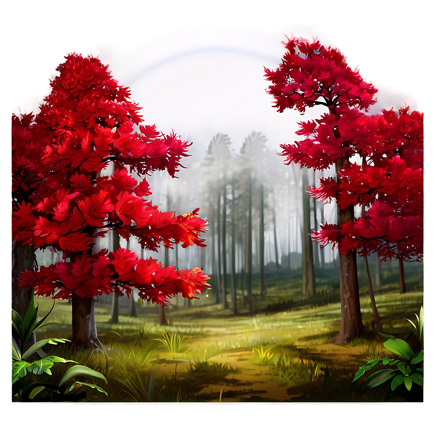 Red Tree In Mystical Forest Png Eqv32