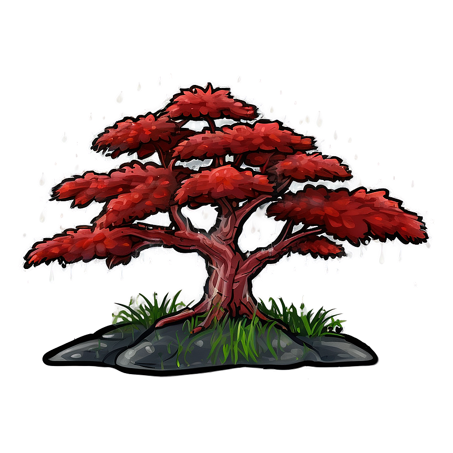 Red Tree In Rainy Scene Png 06252024