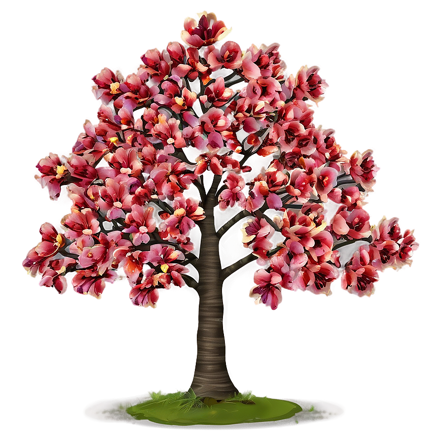 Red Tree With Blooming Flowers Png Unn28