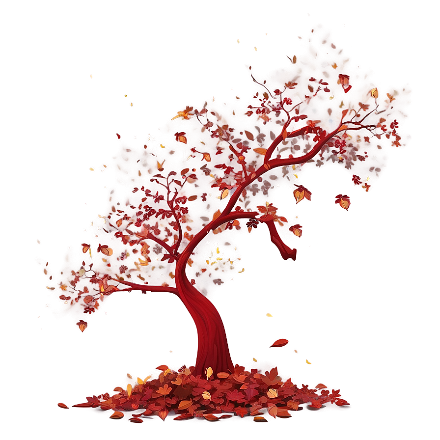 Red Tree With Falling Leaves Png 06252024