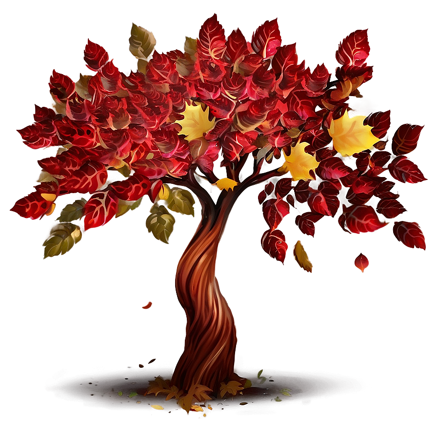 Red Tree With Falling Leaves Png Ecf