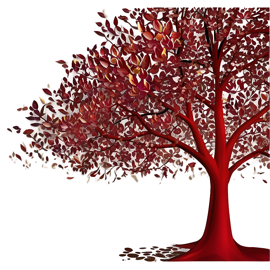 Red Tree With Falling Leaves Png Oks25