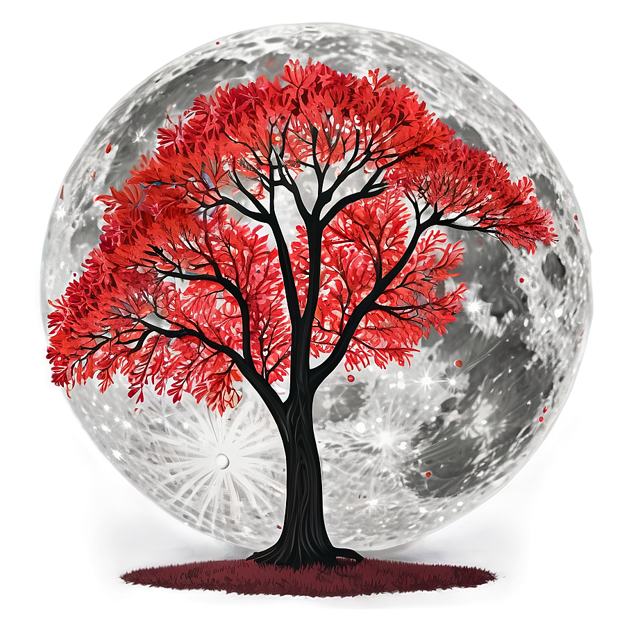 Red Tree With Full Moon Png 06252024