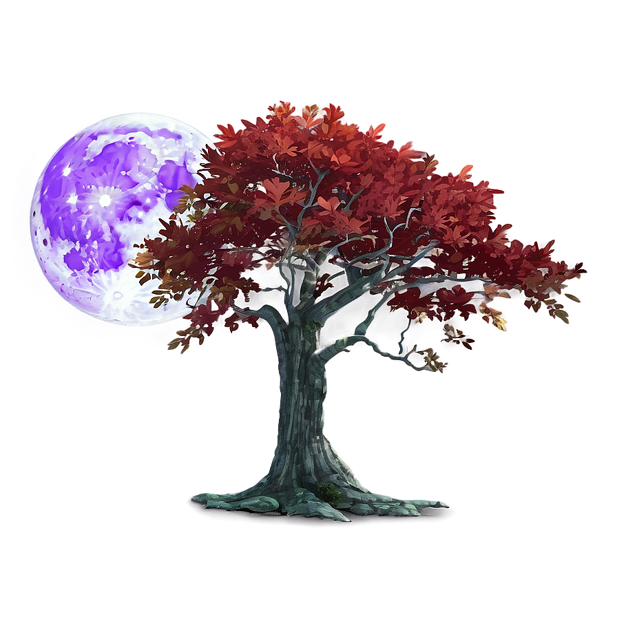 Red Tree With Full Moon Png 89