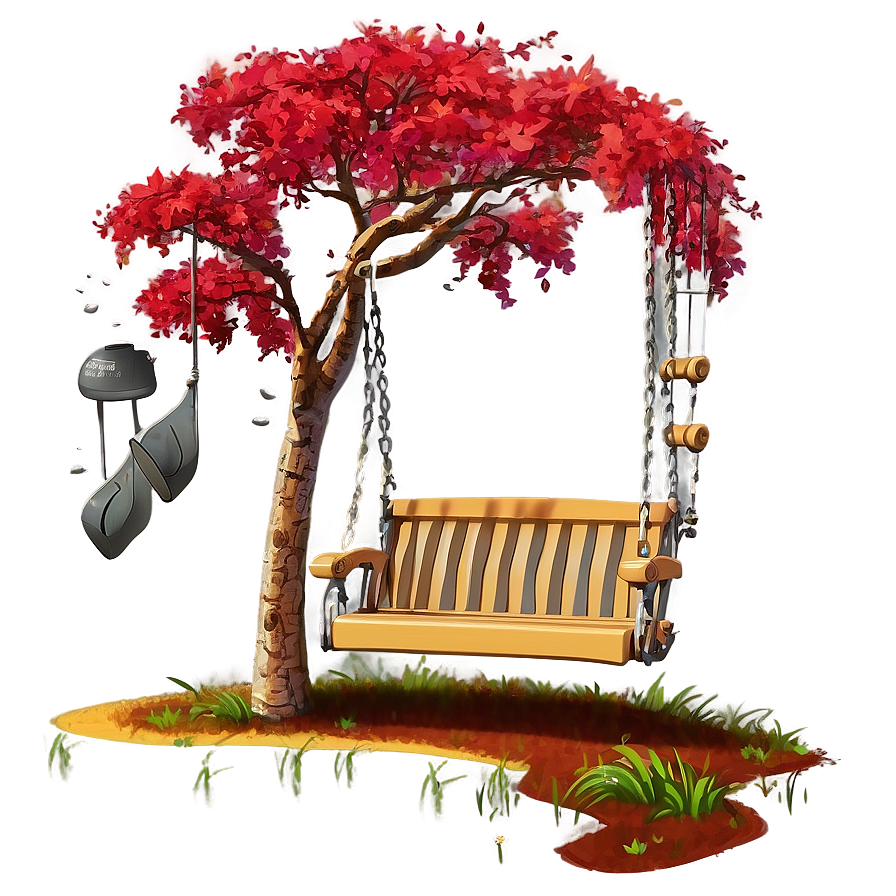 Red Tree With Swinging Swing Png Mje