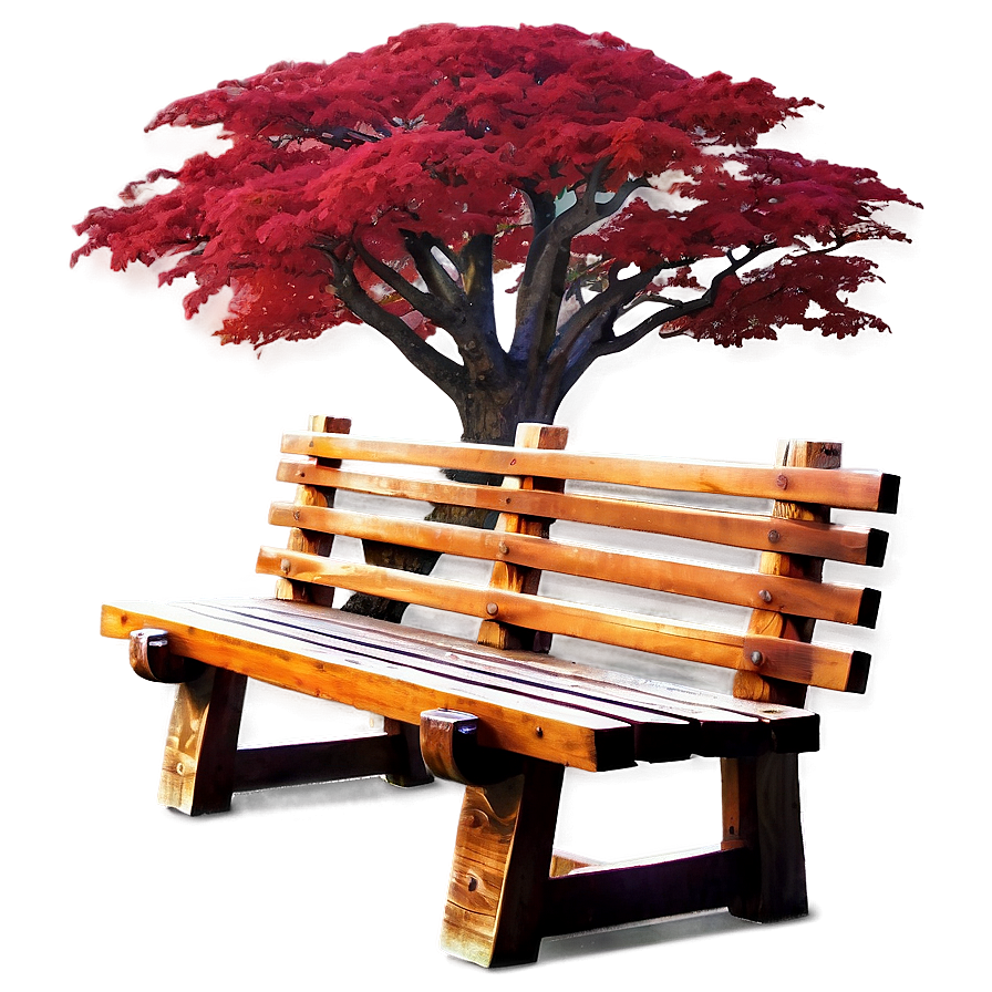 Red Tree With Wooden Bench Png Hpf