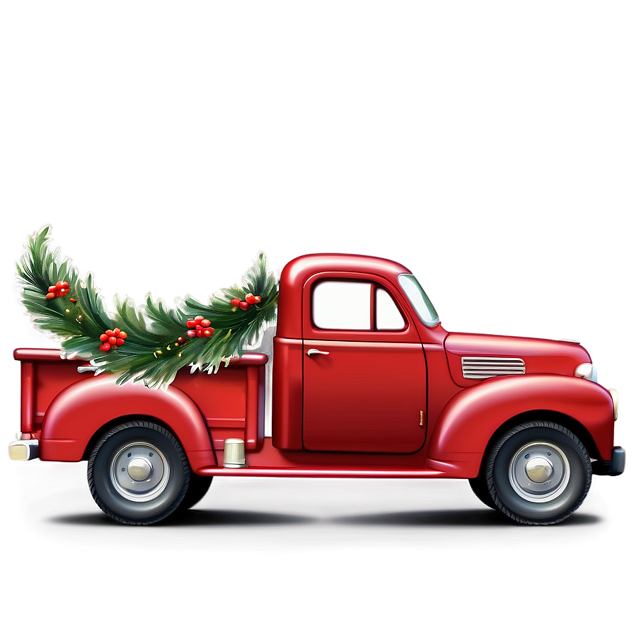 Red Truck With Wreath Png 06282024