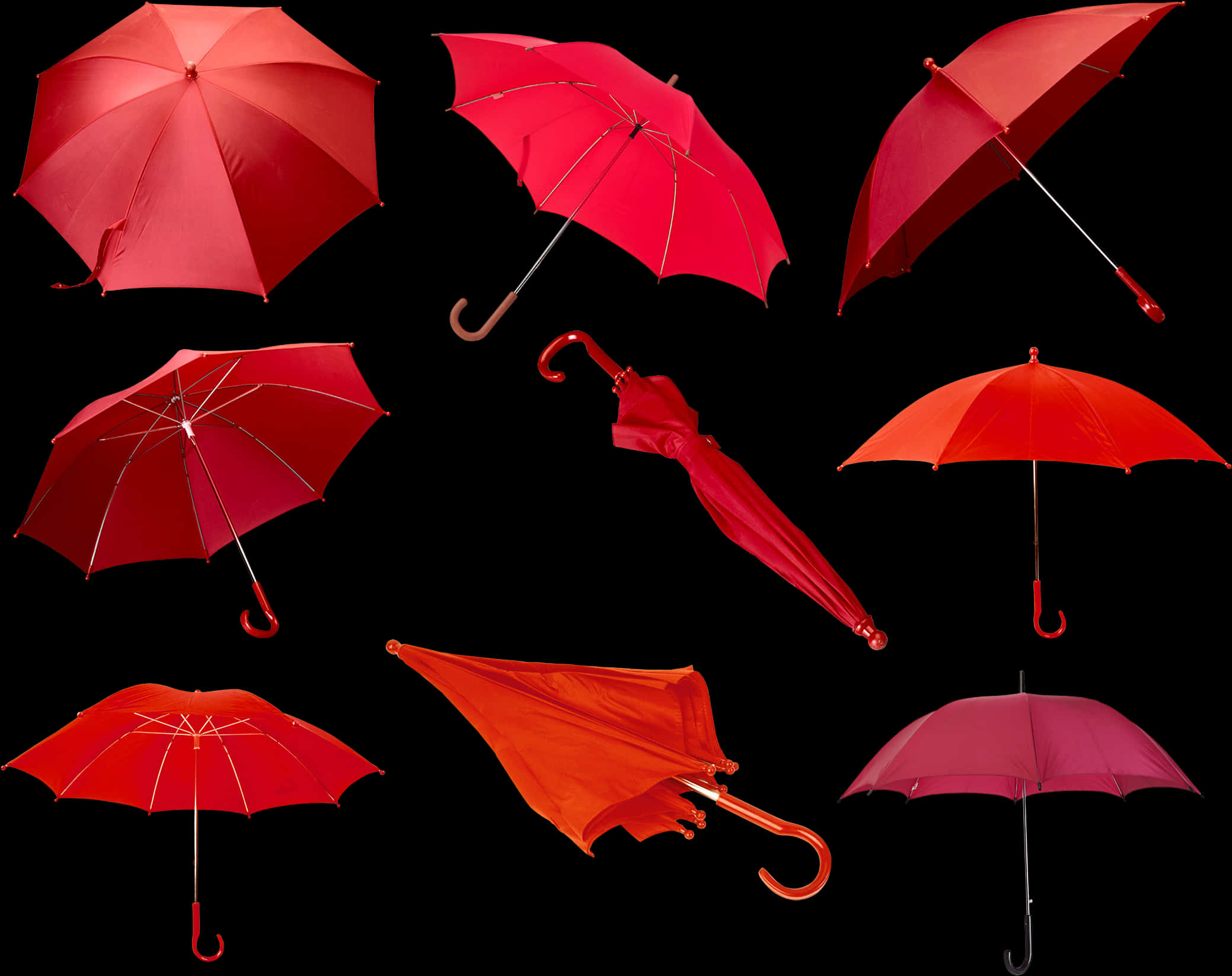 Red Umbrellas Various Positions