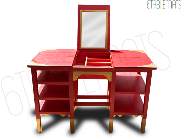 Red Wooden Dressing Table With Mirror