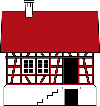 Redand White Tudor Style House Illustration