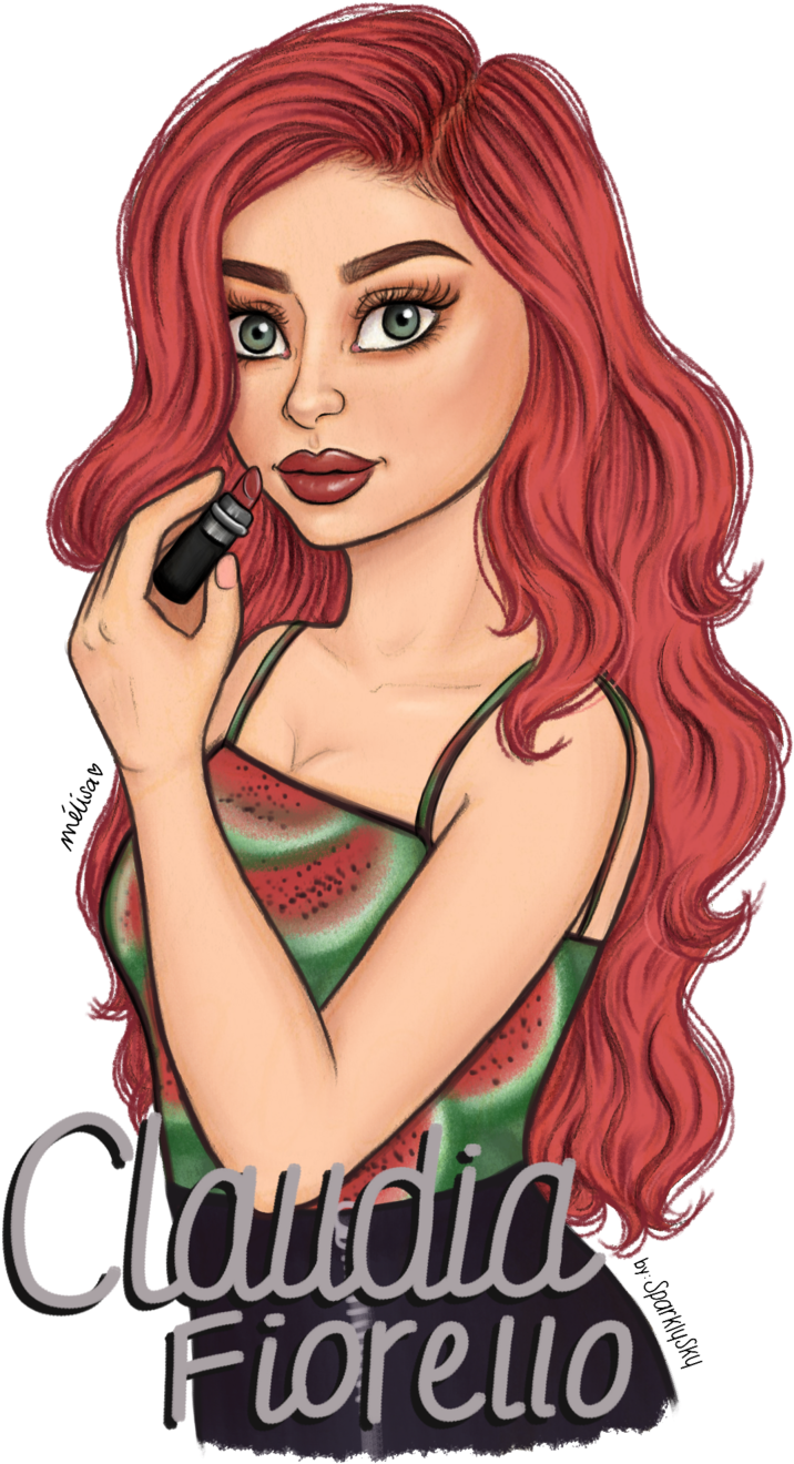 Redhead_ Applying_ Lipstick_ Illustration