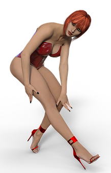 Redhead Modelin Red Swimwearand Heels