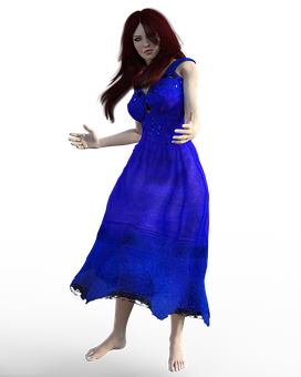 Redhead3 D Character Blue Dress