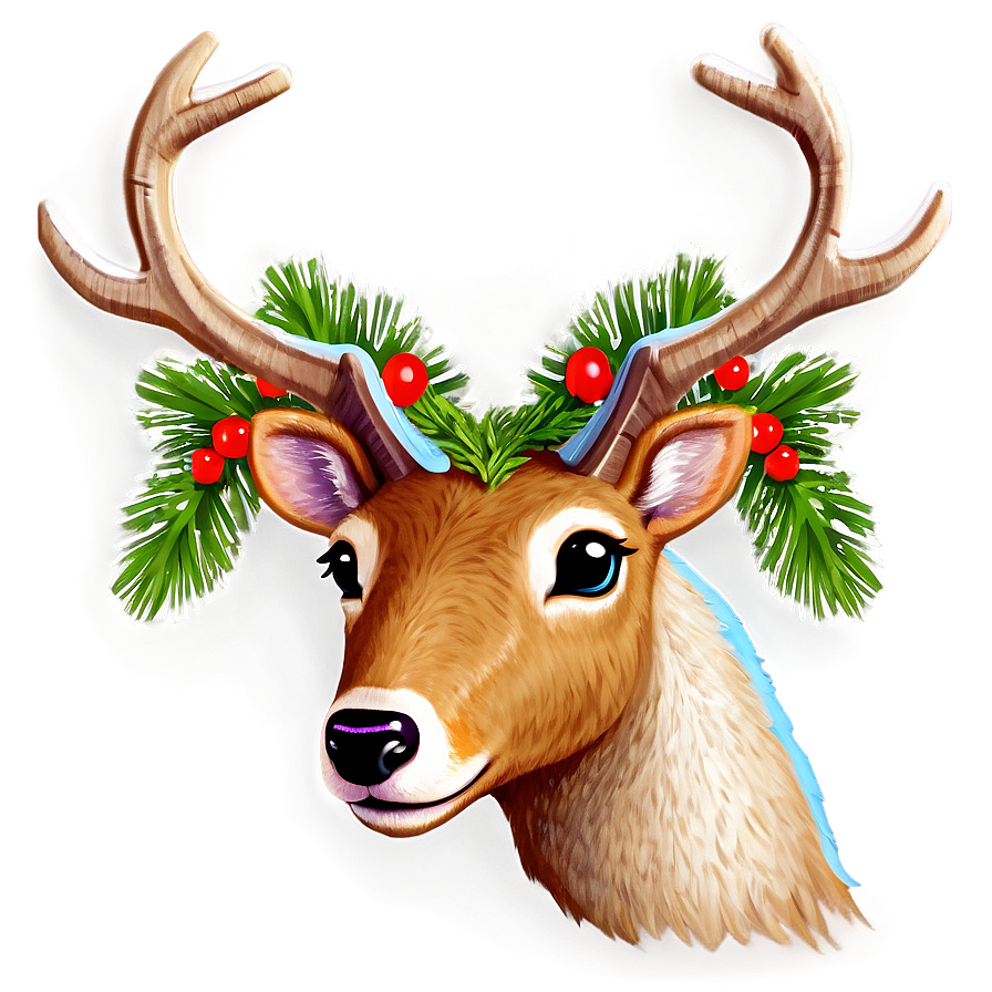 Reindeer With Wreath Png Ofs