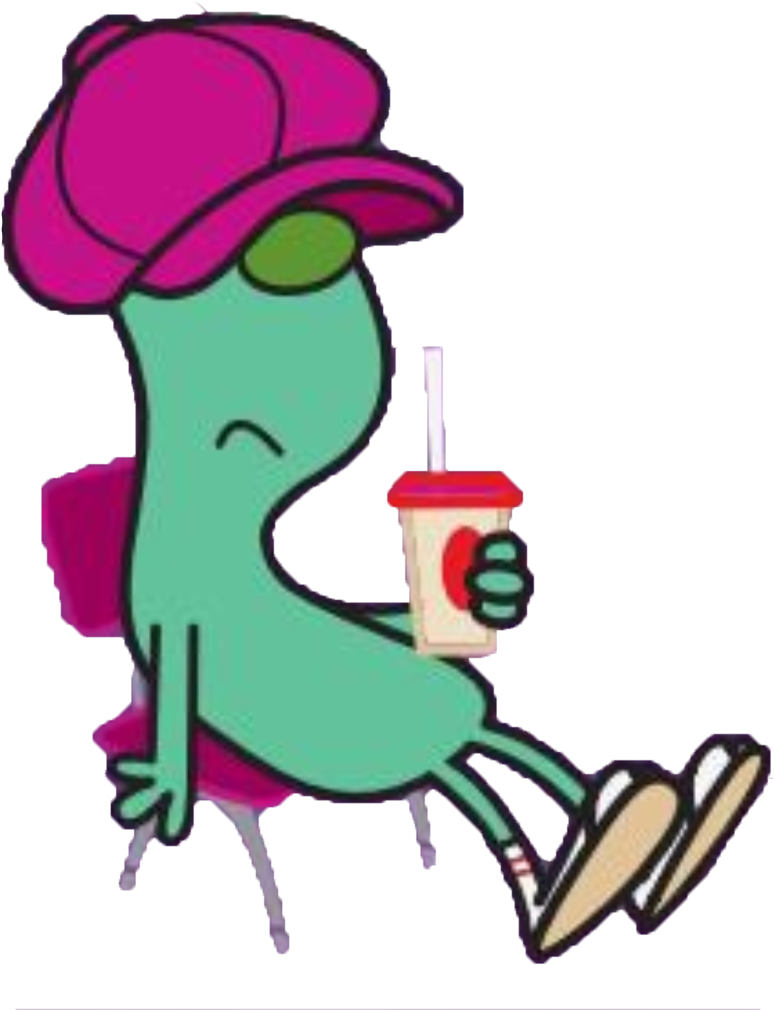 Relaxed Cartoon Character Sipping Drink