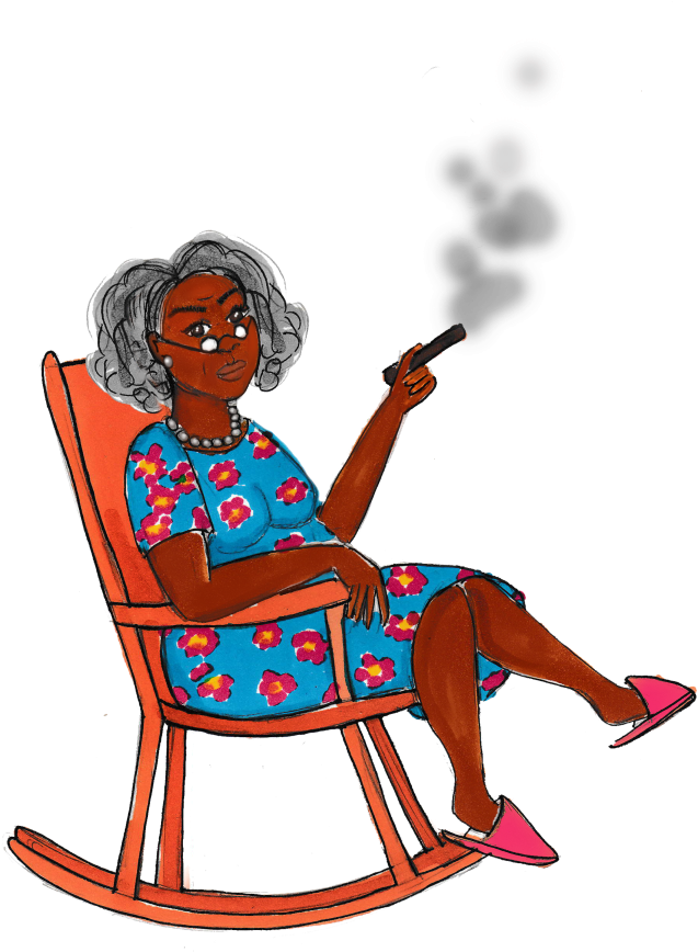 Relaxed Granny Smokingin Rocking Chair