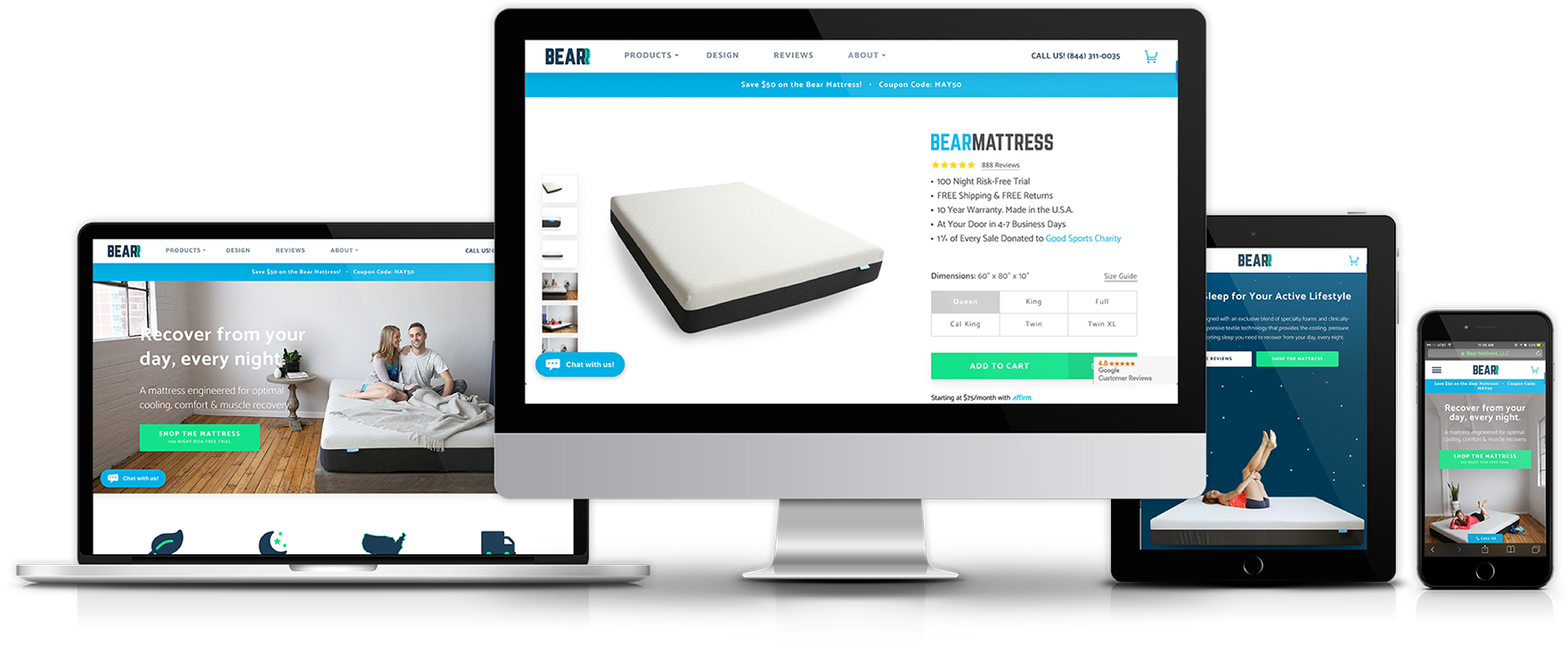 Responsive Design Ecommerce Website Bear Mattress