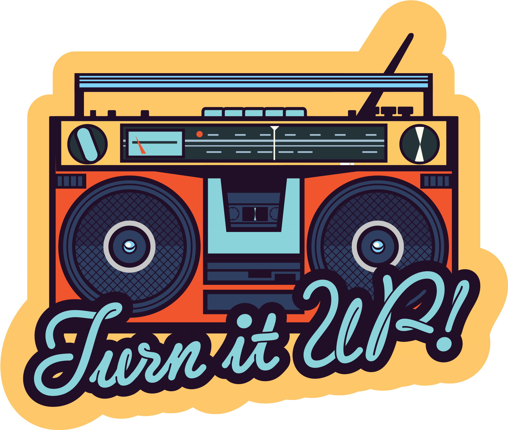 Retro Boombox Turn It Up Illustration