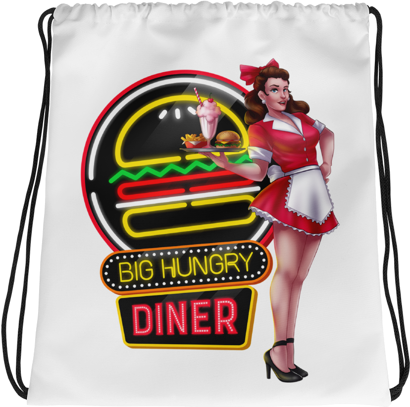 Retro Diner Pinup Girl Drawstring Bag