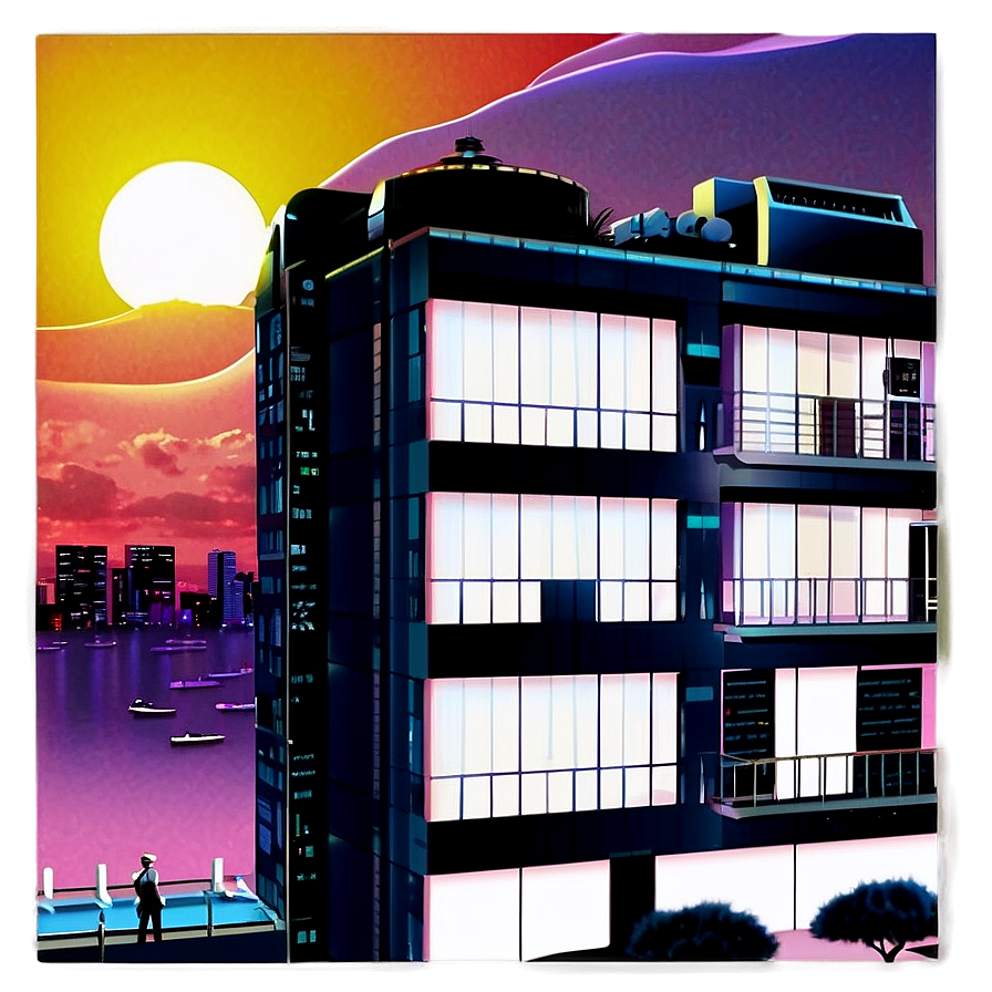 Retro Futuristic Sunset City Png 06252024