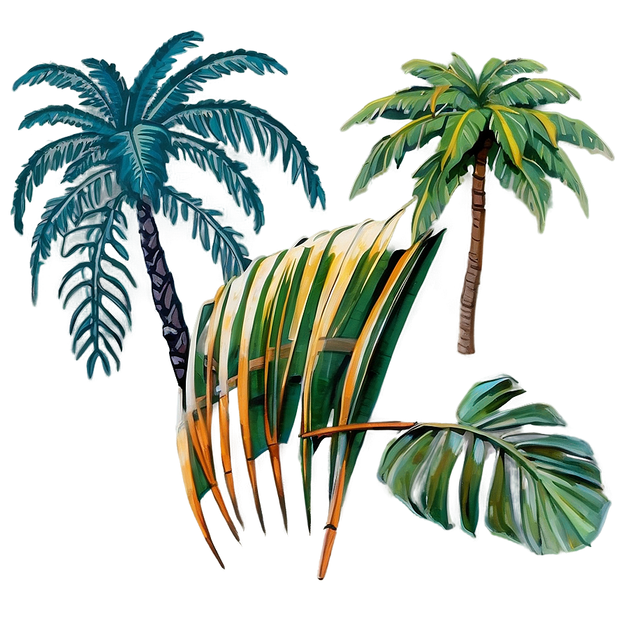 Retro Palm Leaves Png Edg10