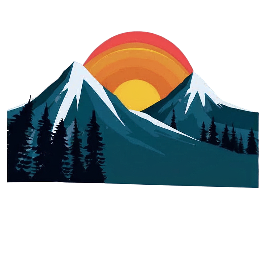 Retro Sunset Mountain Peaks Png Jnk46