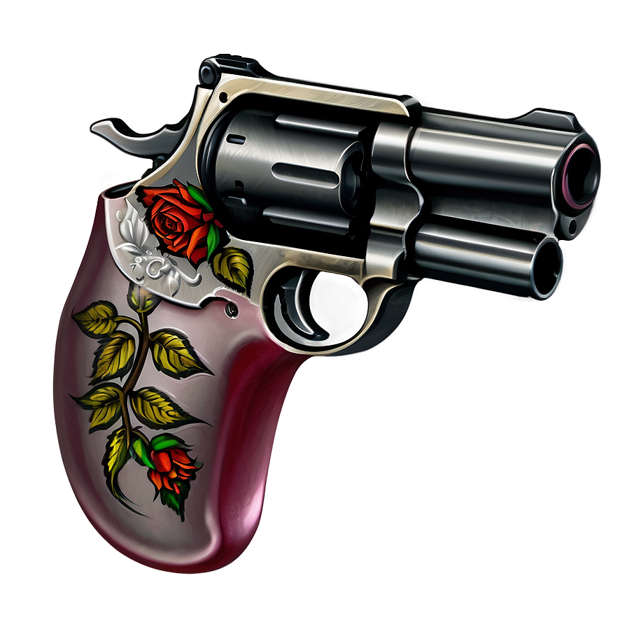 Revolver With Rose Motif Png Xnc50