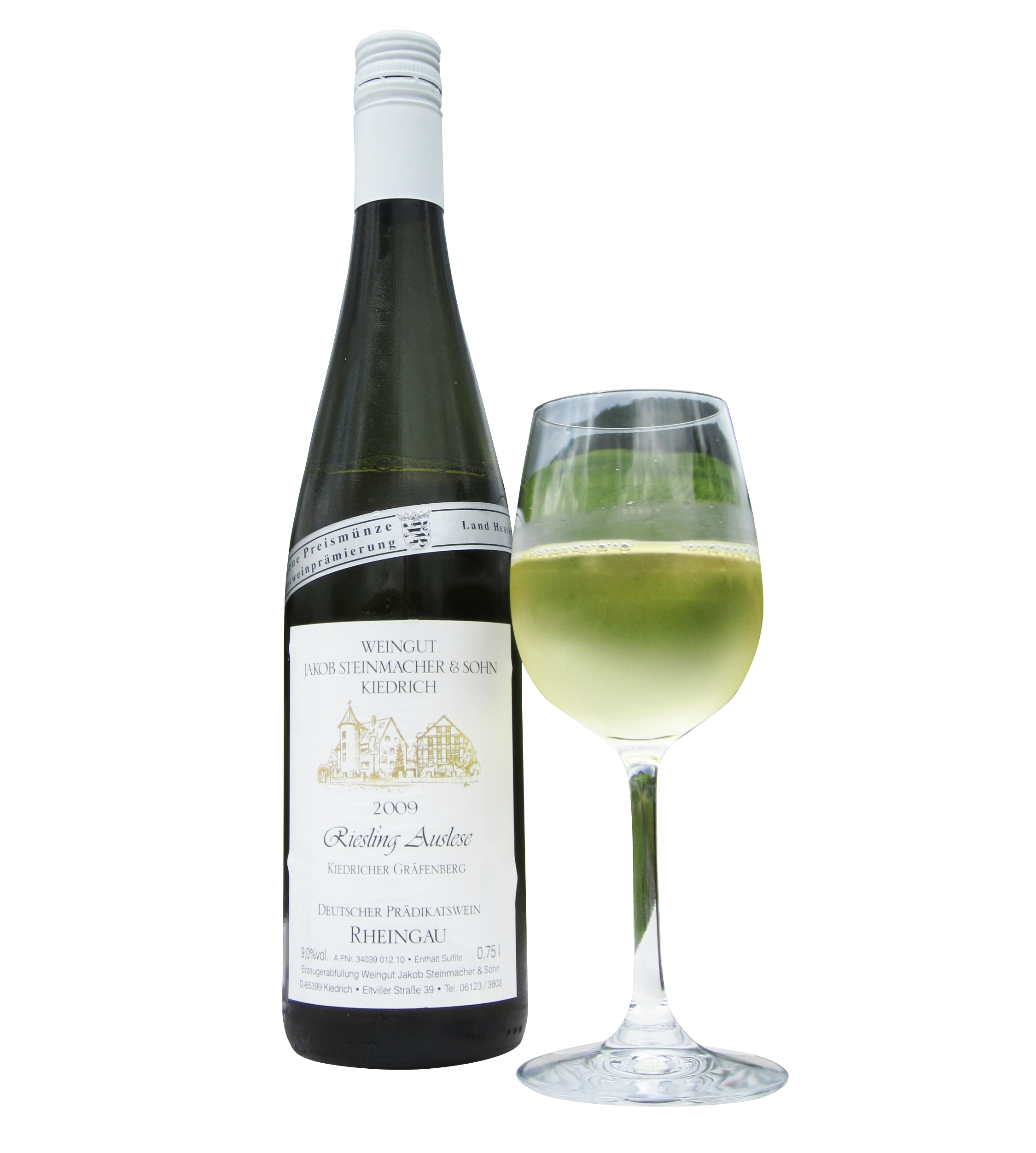 Riesling Auslese White Wine Bottleand Glass