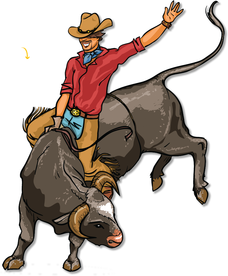 Rodeo Cowboy Riding Bull