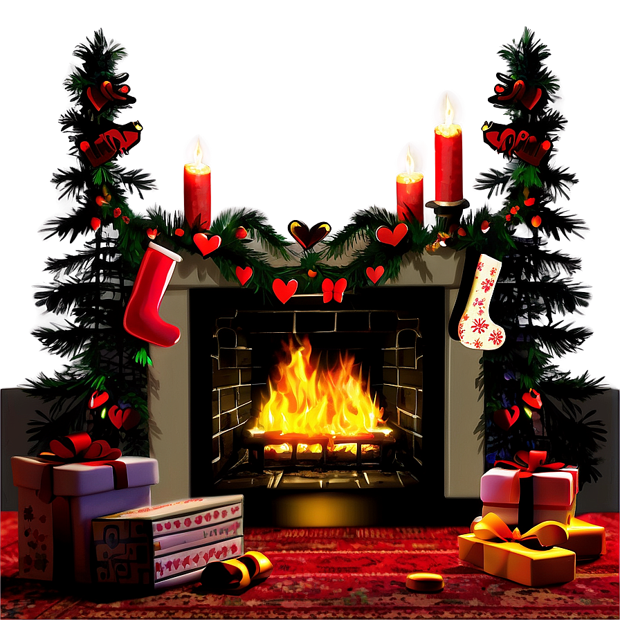 Romantic Christmas Fireplace Scene Png Pbm58