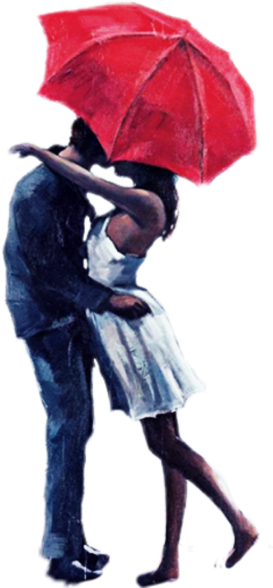 Romantic Couple Under Red Umbrella