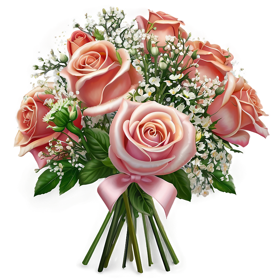 Roses And Baby's Breath Bouquet Png Ikw64