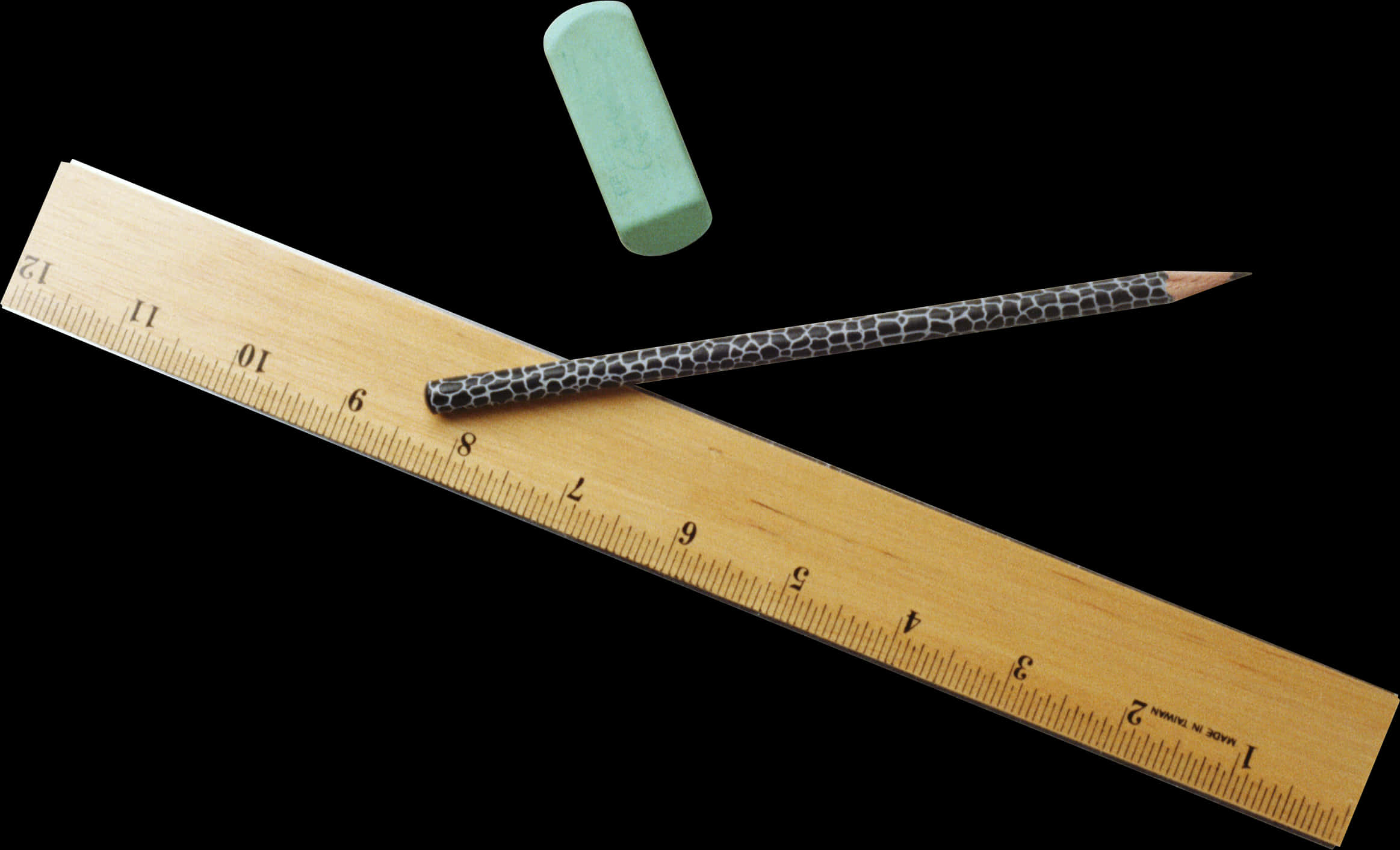 Ruler Pencil Eraser Black Background