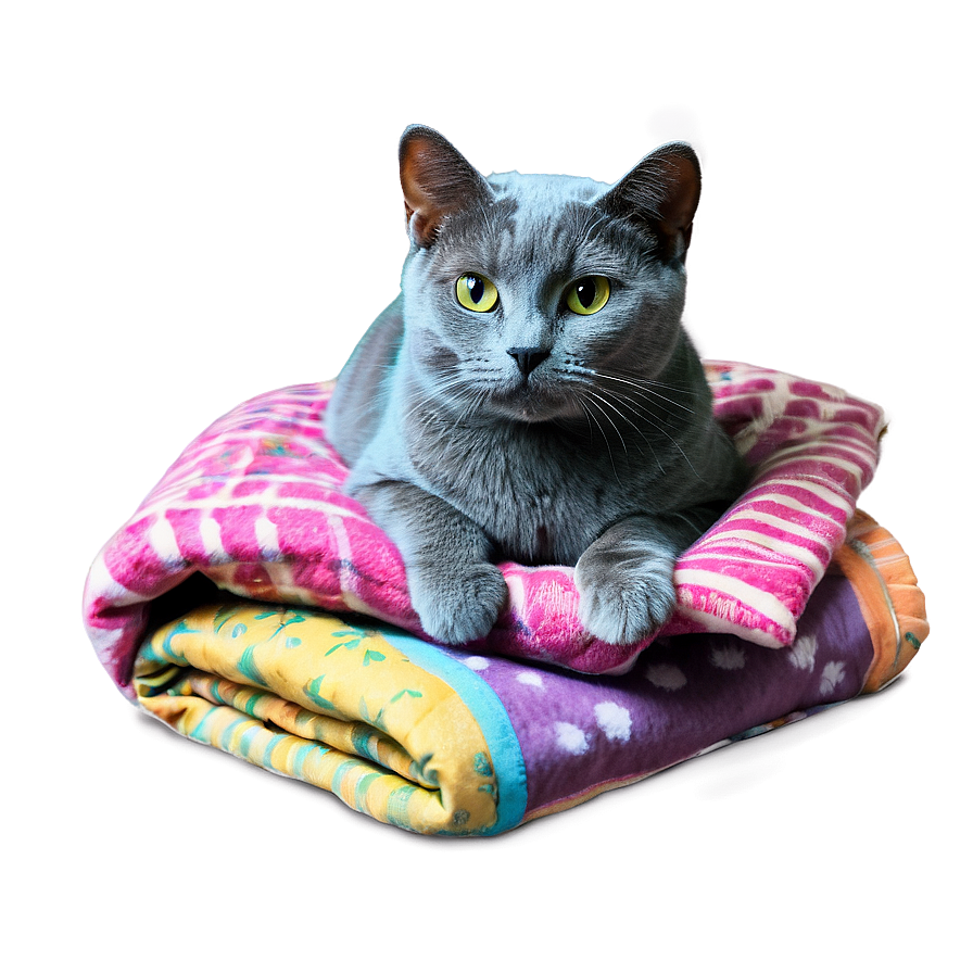 Russian Blue Cat In Cozy Blanket Png 06272024