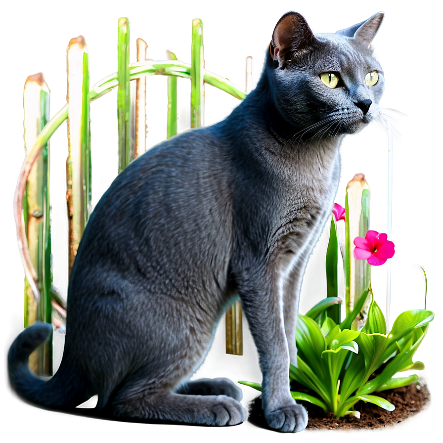 Russian Blue Cat In Garden Png Qsu94