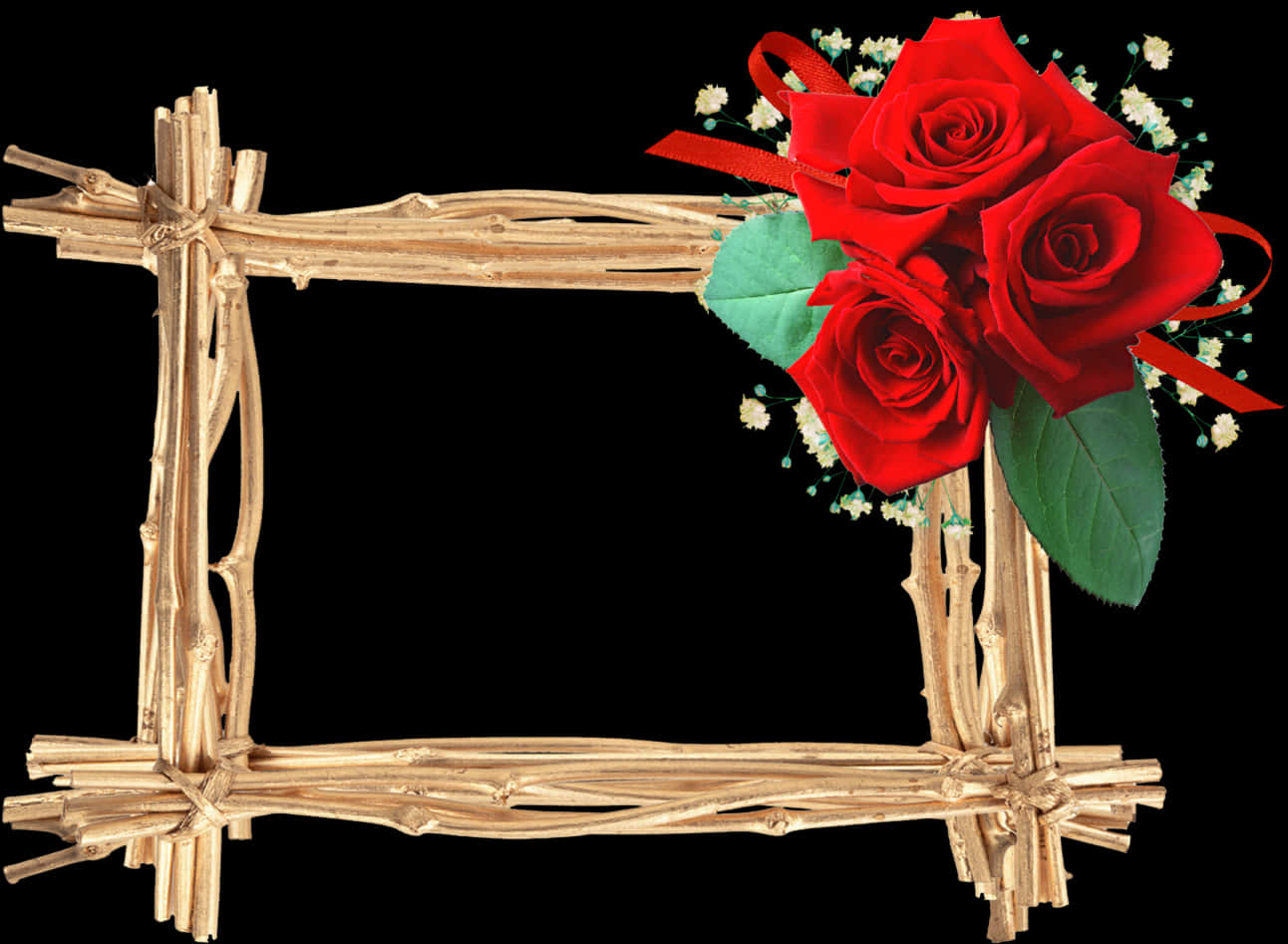 Rustic Twig Framewith Red Roses