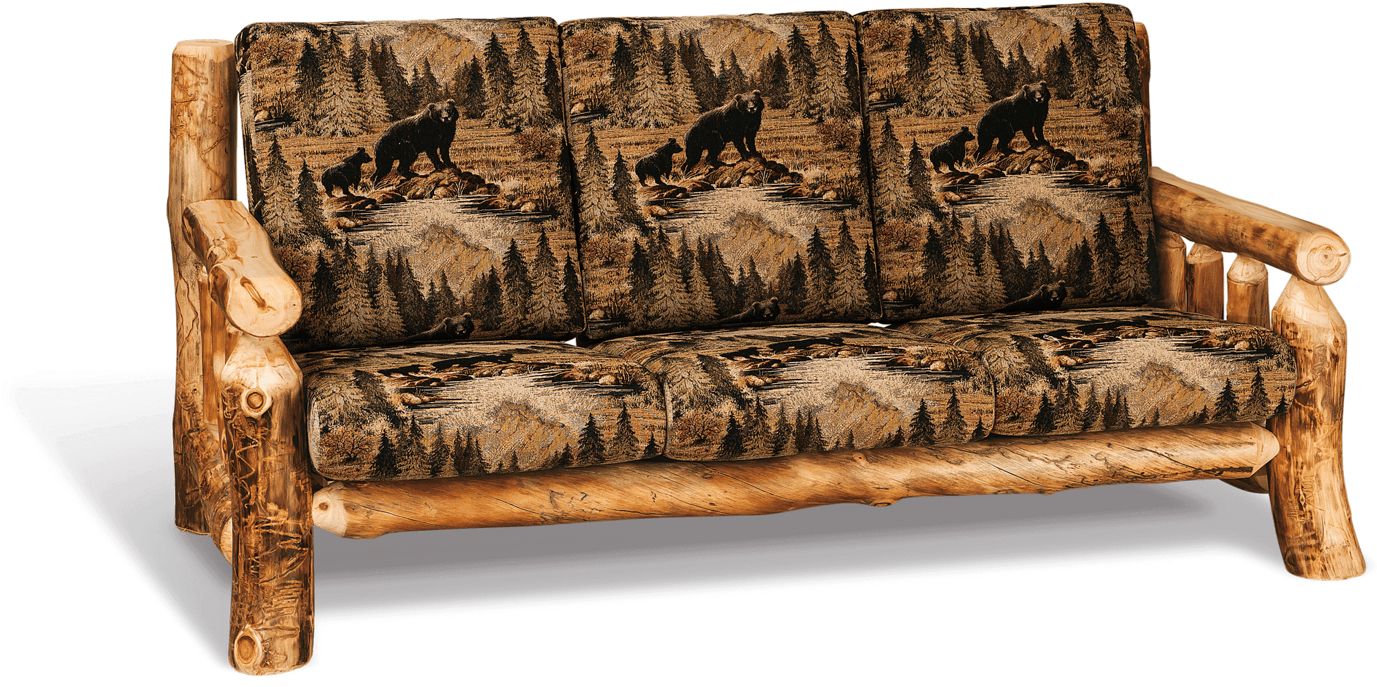 Rustic Wooden Couchwith Bear Print