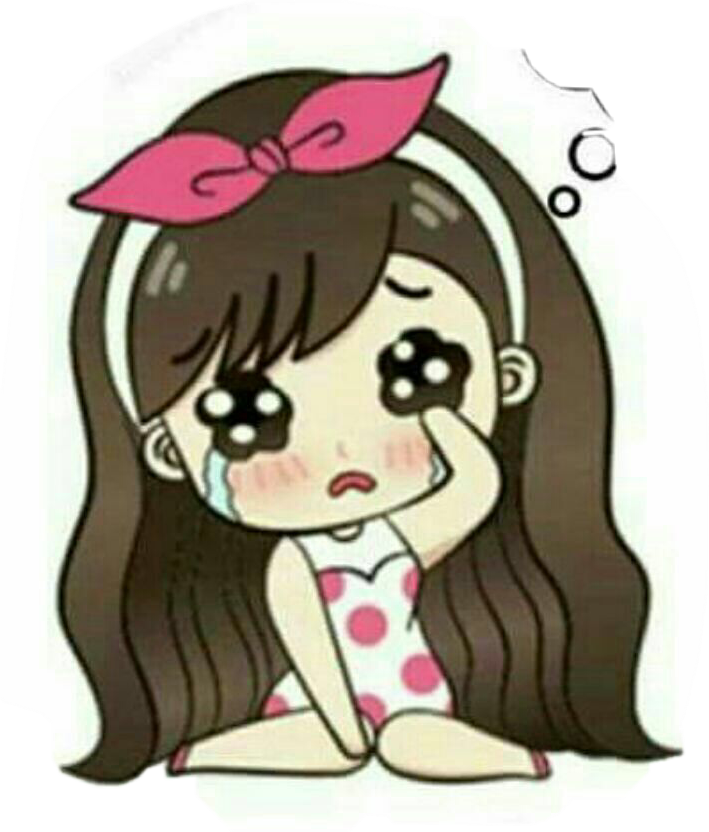 Sad Cartoon Girlwith Pink Bow