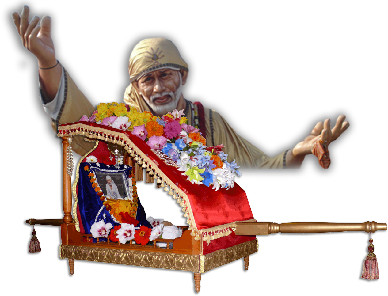 Sai Baba Statuewith Floral Decorations