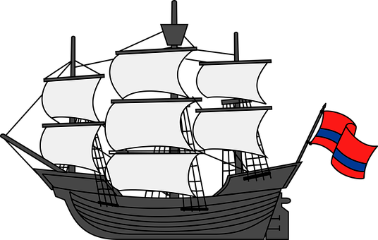Sailing Ship Silhouettewith Flag