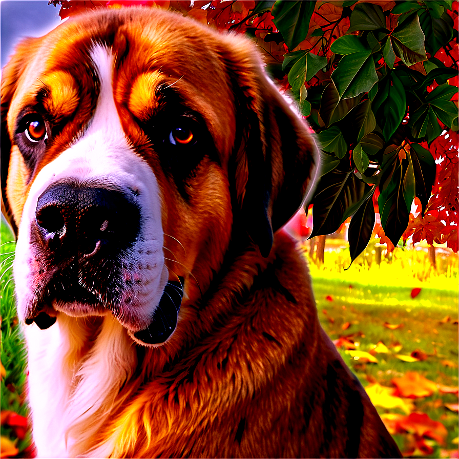 Saint Bernard In Autumn Leaves Png Ihx82