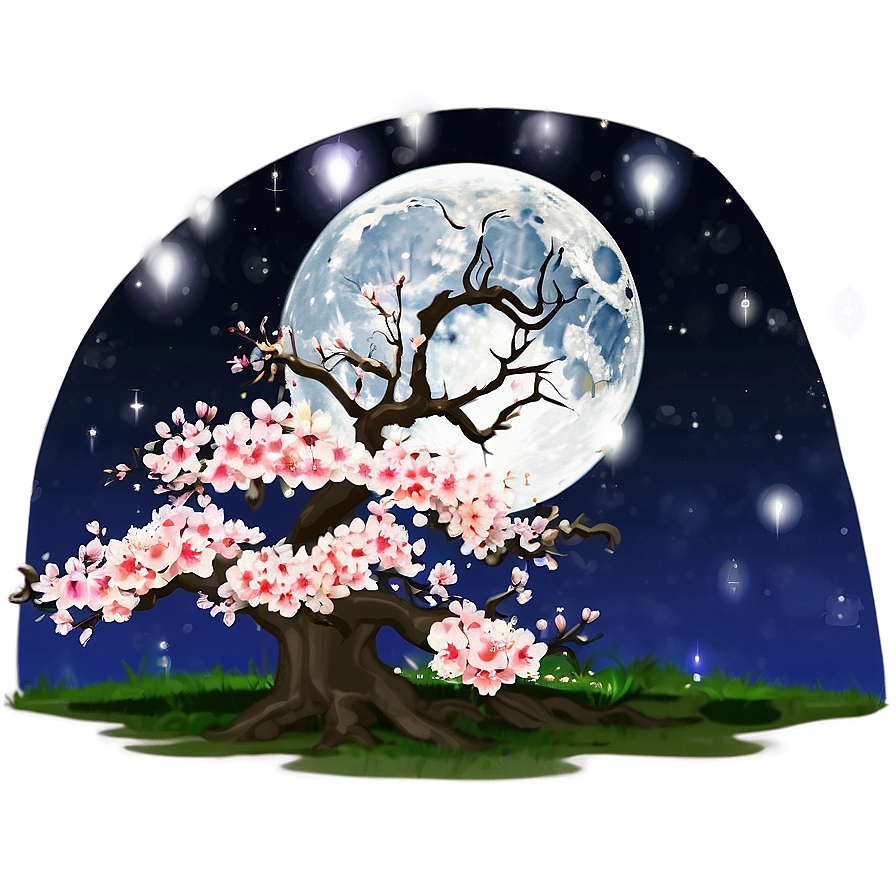 Sakura Tree In Full Moon Png 06122024