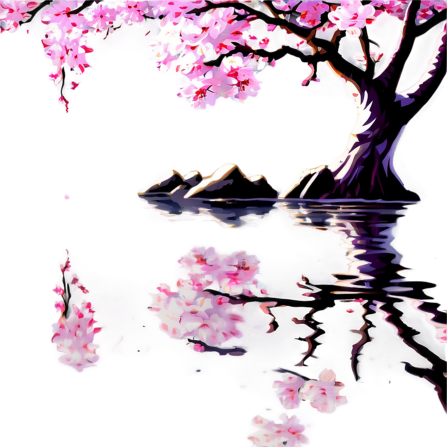 Sakura Tree Reflection In Water Png Ijh