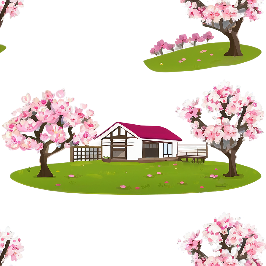 Sakura Tree With Farmhouse Scenery Png 06122024