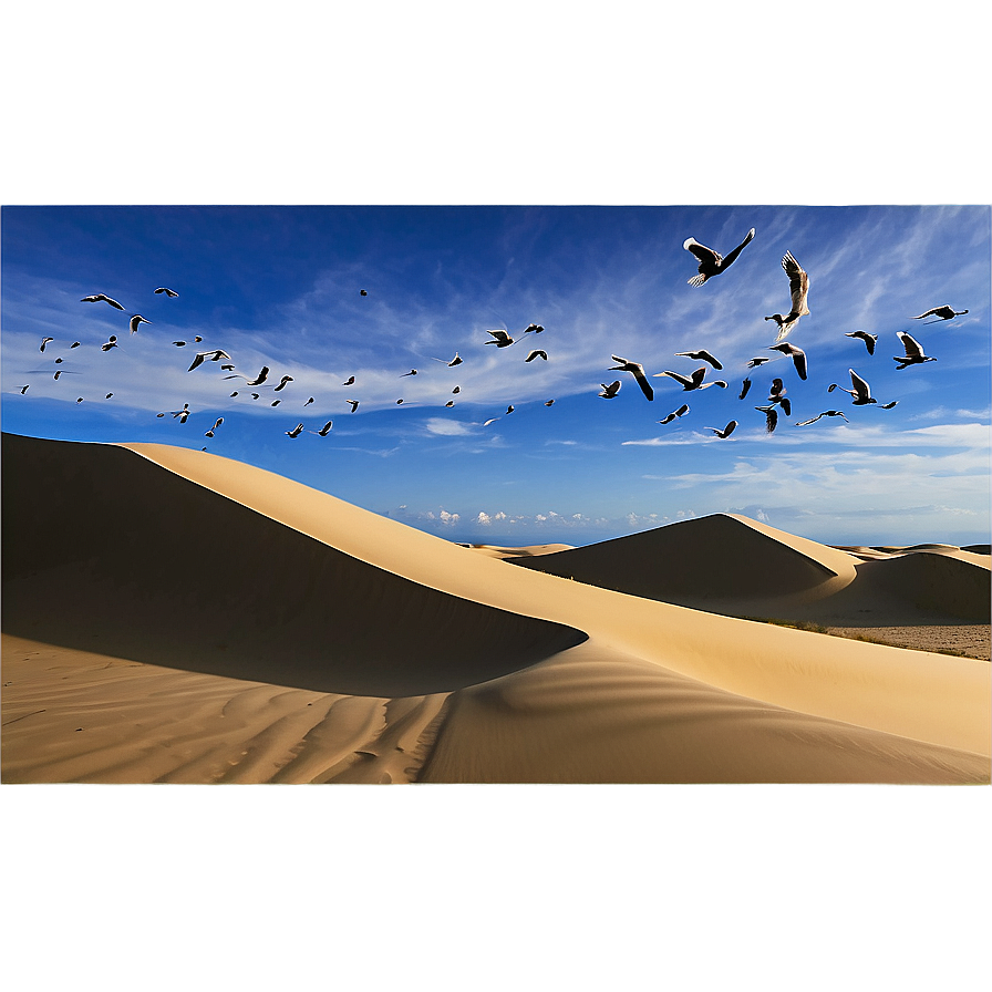 Sand Dunes With Birds Flying Png 76