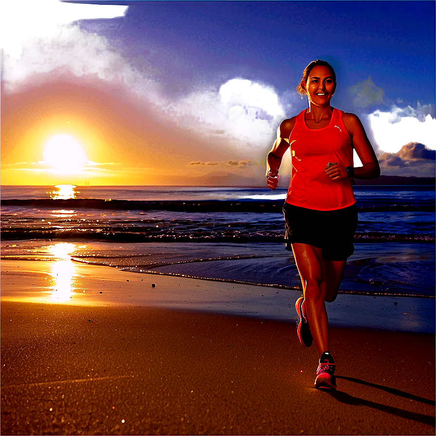 Sandy Beach Sunrise Jogging Png Xnn54