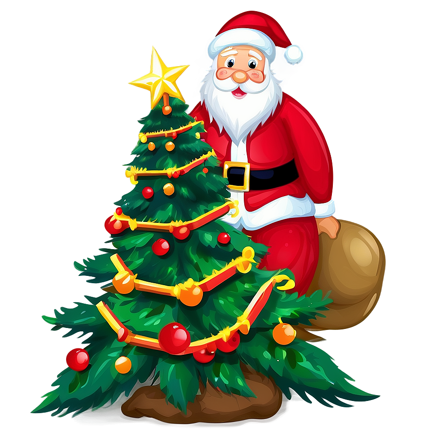 Santa And Christmas Tree Clipart Png 11